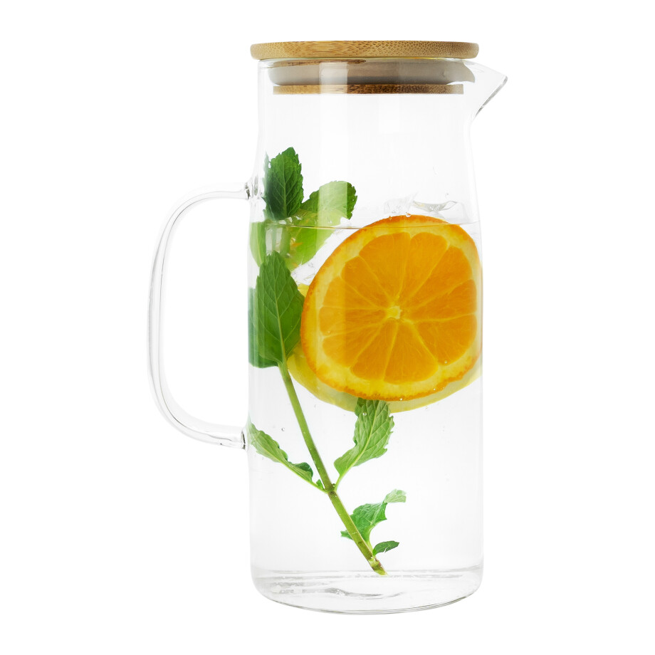 Krumble Karaf met handvat en deksel - Glas en hout - 1 liter afbeelding 1