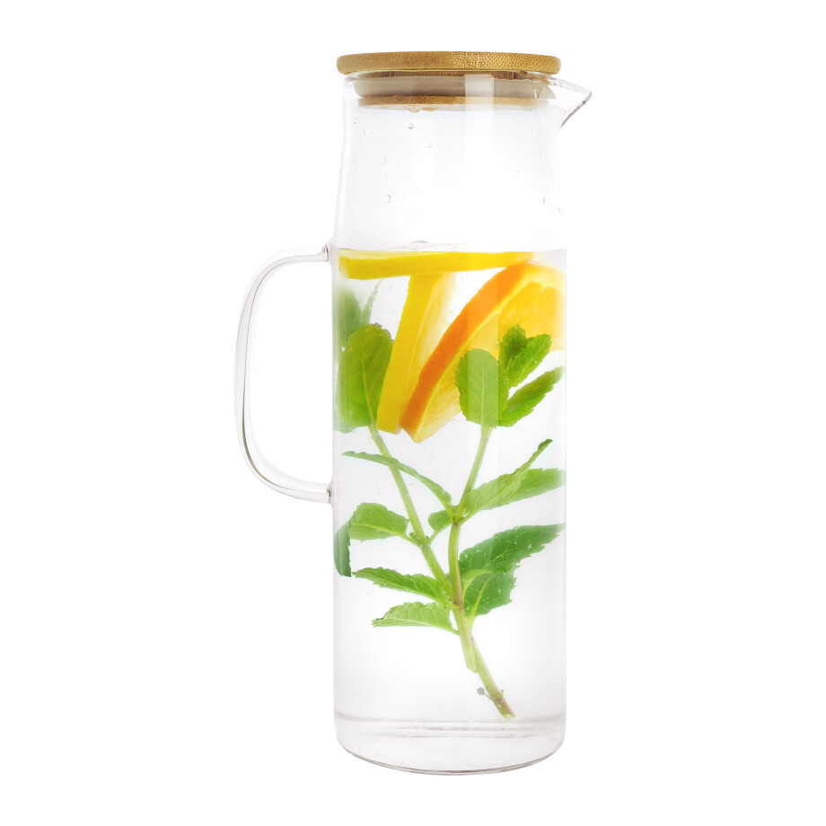Krumble Karaf met handvat en deksel - Glas en hout - 1,5 liter afbeelding 1