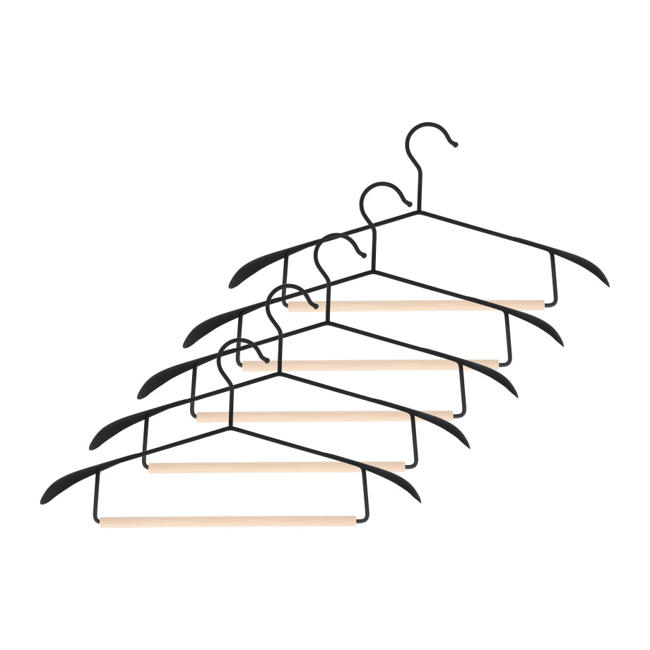 QUVIO Kledinghanger - Set van 5 - Zwart en hout QUVIO Kledinghanger - Set van 5 - Zwart en hout afbeelding 1