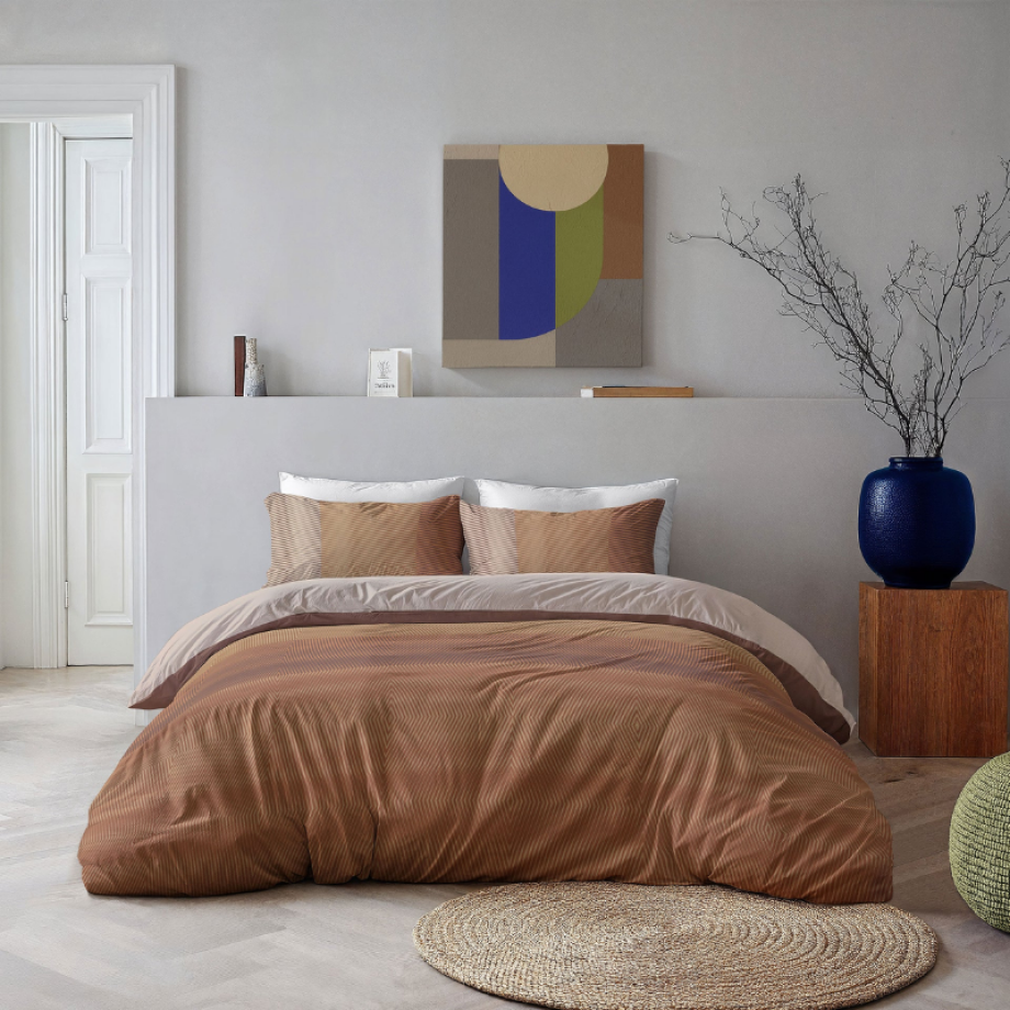 Dekbedovertrek Crossing Stripes - Tweepersoons (200x200 Cm) - Bruin Microvezel - - Byrklund - Dekbed-Discounter.nl afbeelding 1