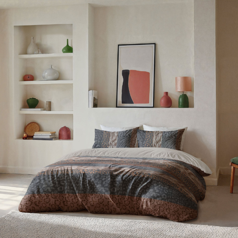 Dekbedovertrek Animal Stripes - Lits-Jumeaux (240x220 Cm) - Beige Microvezel - - Byrklund - Dekbed-Discounter.nl afbeelding 1
