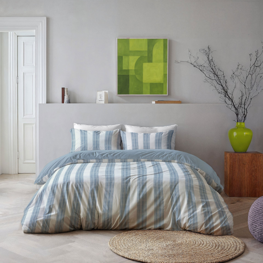 Dekbedovertrek Ocean Stripes - Eenpersoons (140x200 Cm) - Wit & Blauw Microvezel - - Byrklund - Dekbed-Discounter.nl afbeelding 1