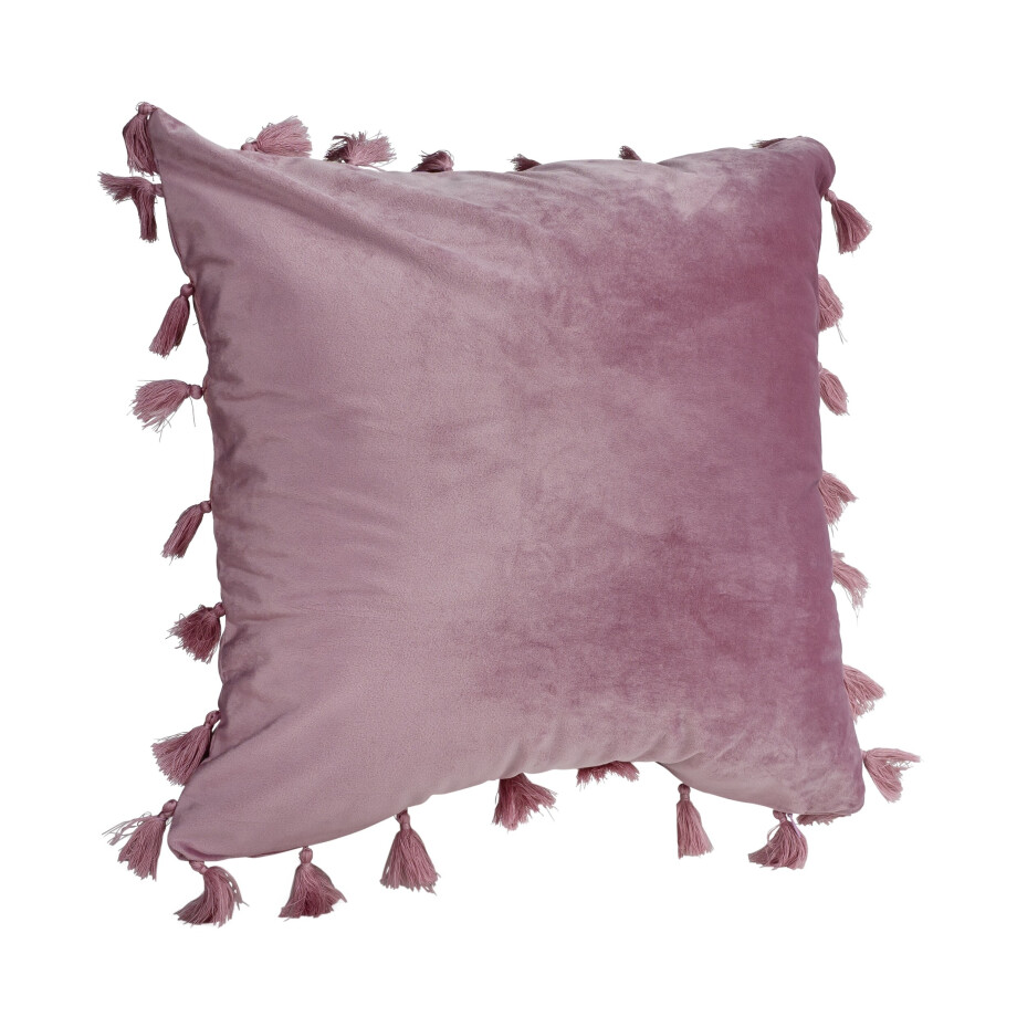 QUVIO Kussenhoes met franjes - 45 x 45 cm - Roze afbeelding 1
