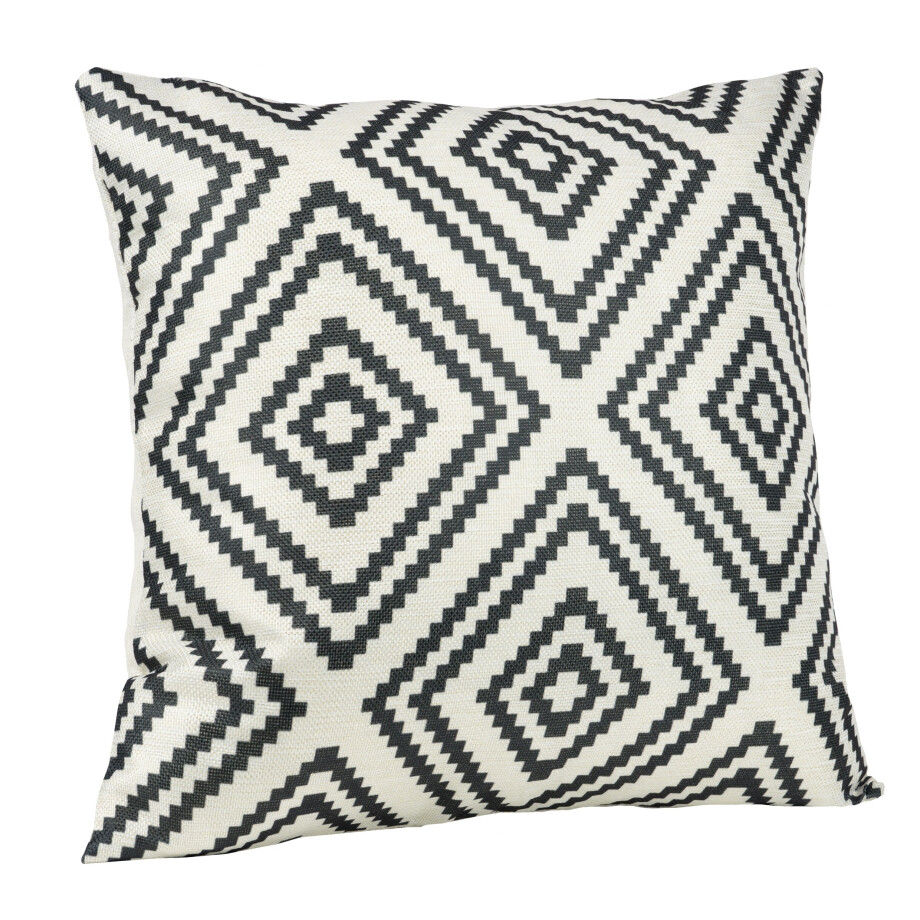 QUVIO Kussenhoes met ruit patroon - 45 x 45 cm - Zwart/Beige afbeelding 1