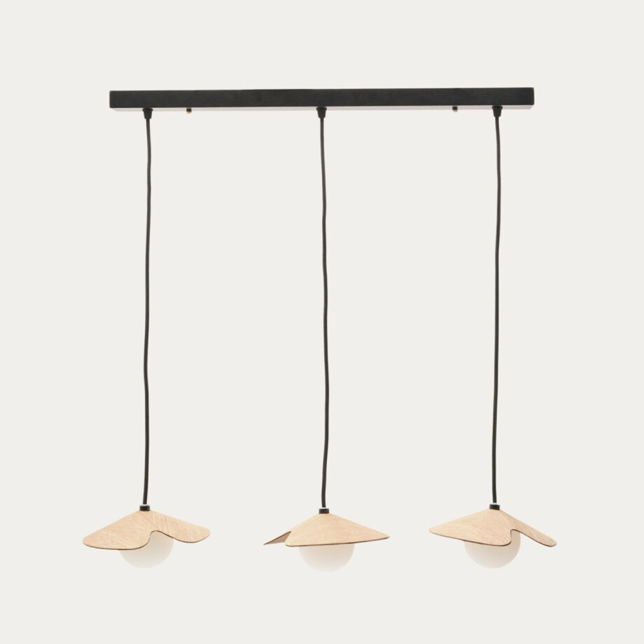 Kave Home Hanglamp 'Wilara' Eiken en glas, 3-lamps afbeelding 