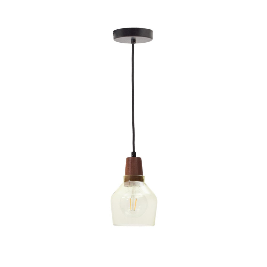 Kave Home Hanglamp 'Silex' Notenhout en glas, 13cm afbeelding 1