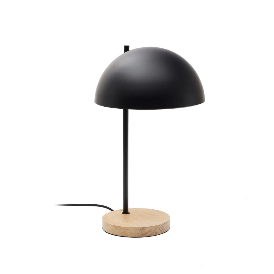 Kave Home Tafellamp 'Catlar' Essenhout en metaal, kleur Zwart afbeelding 1