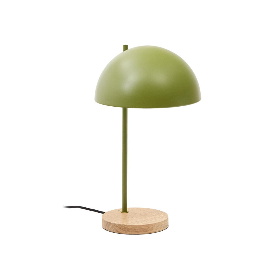 Kave Home Tafellamp 'Catlar' Essenhout en metaal, kleur Groen afbeelding 1