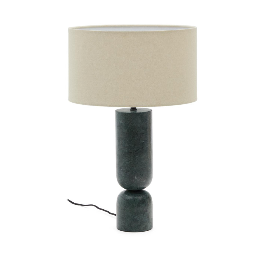 Kave Home Tafellamp 'Vex' Marmer en linnen, 57cm, kleur Beige/Donkergroen afbeelding 1