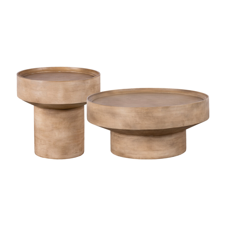 Lewis & Loft Salontafel Luus - Mangohout - Rond - Bruin - Klein en groot - Set van 2 afbeelding 1