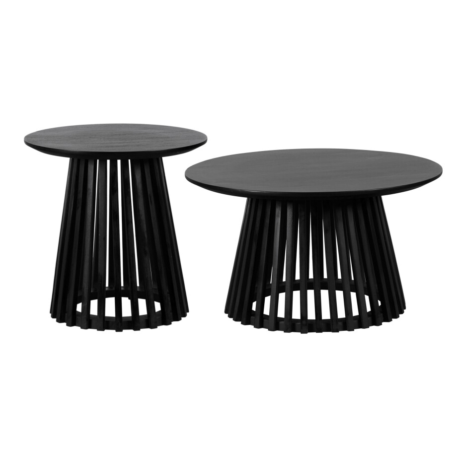 Lewis & Loft Salontafel Levi - Mangohout - Rond - Zwart - Klein en groot - Set van 2 afbeelding 1