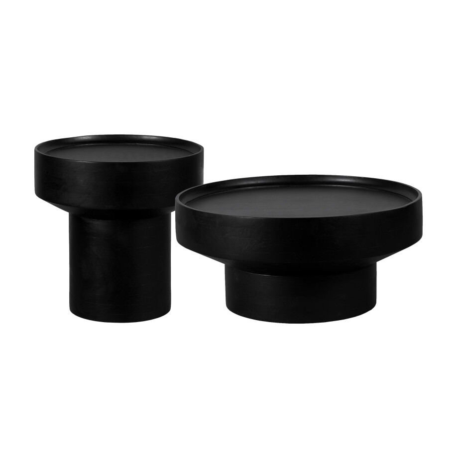 Lewis & Loft Salontafel Luus - Mangohout - Rond - Zwart - Klein en groot - Set van 2 afbeelding 1