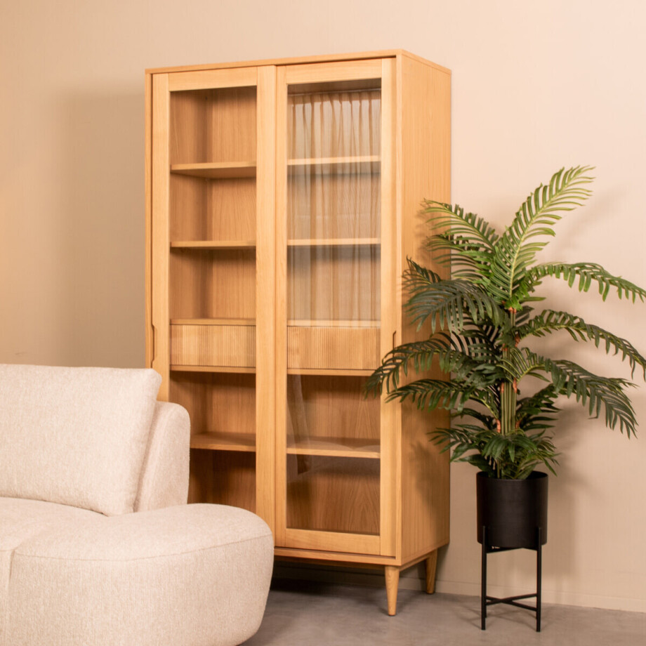 LABEL51 Vitrinekast 'Jule' Naturel Eiken, 180 x 100cm afbeelding 1