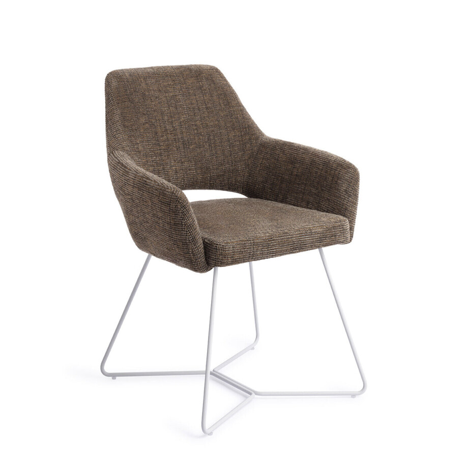 Jesper Home Eetkamerstoel 'Yanai' Beehive White, kleur Checked Chestnut afbeelding 1