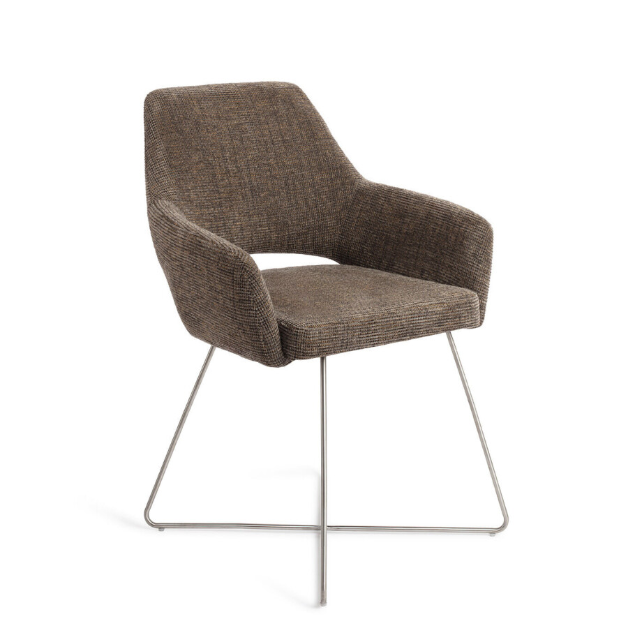 Jesper Home Eetkamerstoel 'Yanai' Cross Steel, kleur Checked Chestnut Jesper Home Eetkamerstoel 'Yanai' Cross Steel, kleur Checked Chestnut afbeelding 1