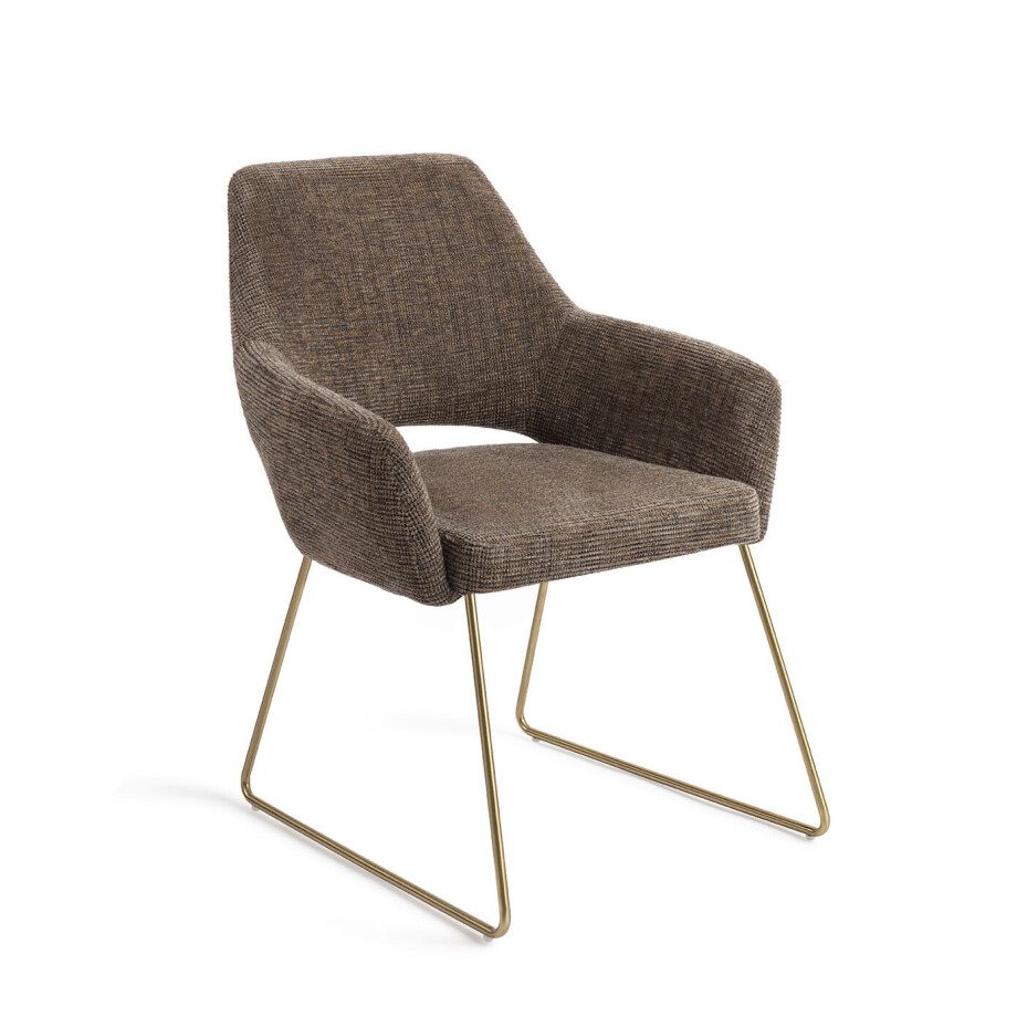 Jesper Home Eetkamerstoel 'Yanai' Slide Gold, kleur Checked Chestnut afbeelding 1