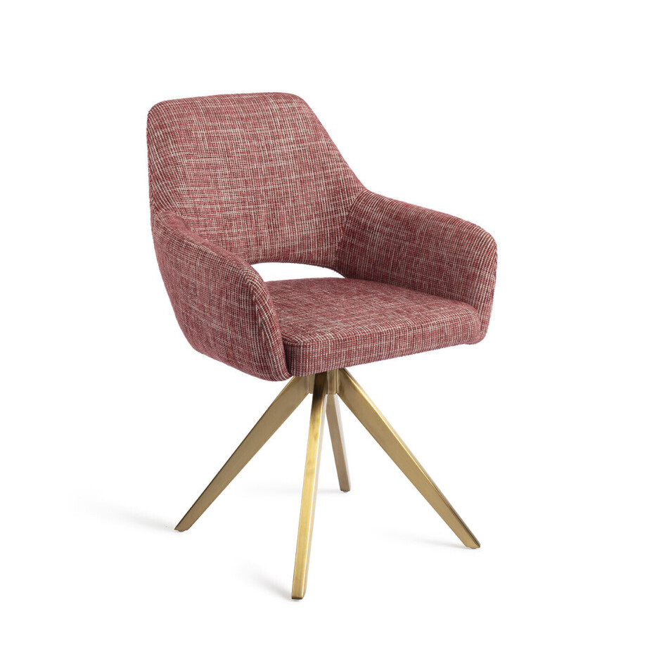 Jesper Home Draaibare Eetkamerstoel 'Yanai' Turn Gold, kleur Berry Bars Jesper Home Draaibare Eetkamerstoel 'Yanai' Turn Gold, kleur Berry Bars afbeelding 1