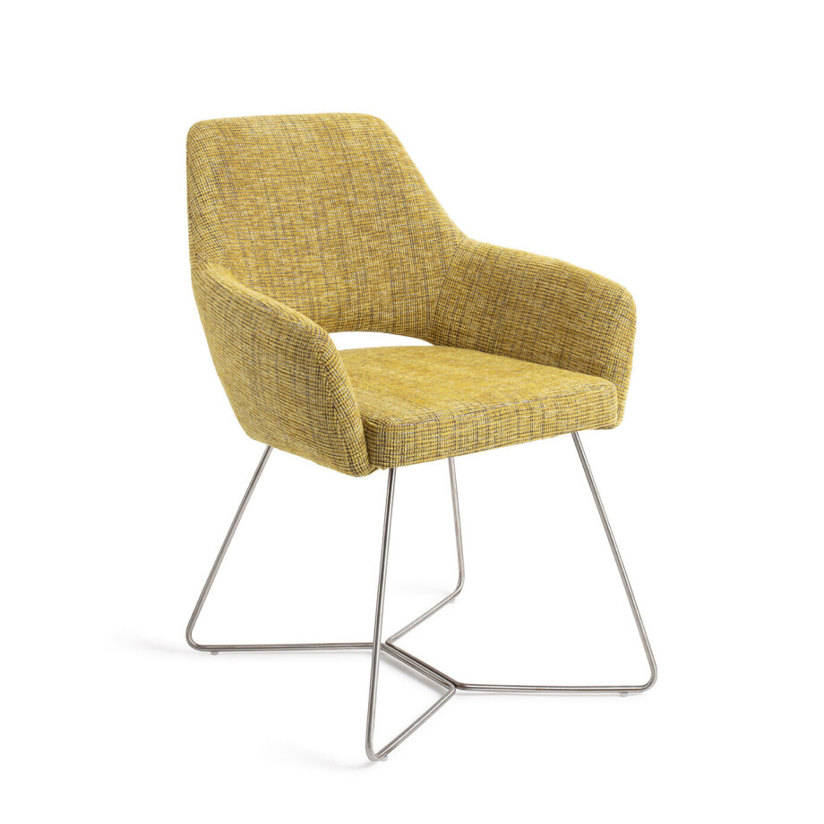 Jesper Home Eetkamerstoel 'Yanai' Beehive Steel, kleur Lemon Lines Jesper Home Eetkamerstoel 'Yanai' Beehive Steel, kleur Lemon Lines afbeelding 1
