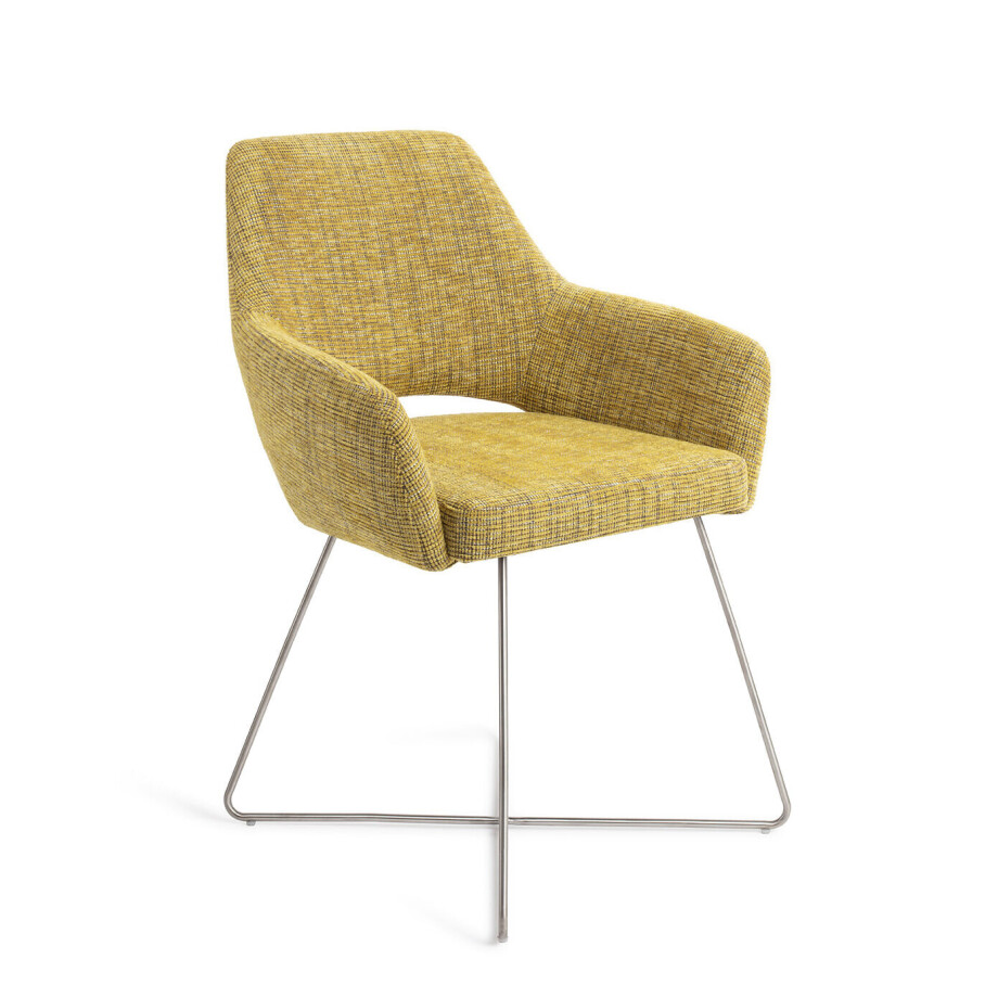 Jesper Home Eetkamerstoel 'Yanai' Cross Steel, kleur Lemon Lines afbeelding 1