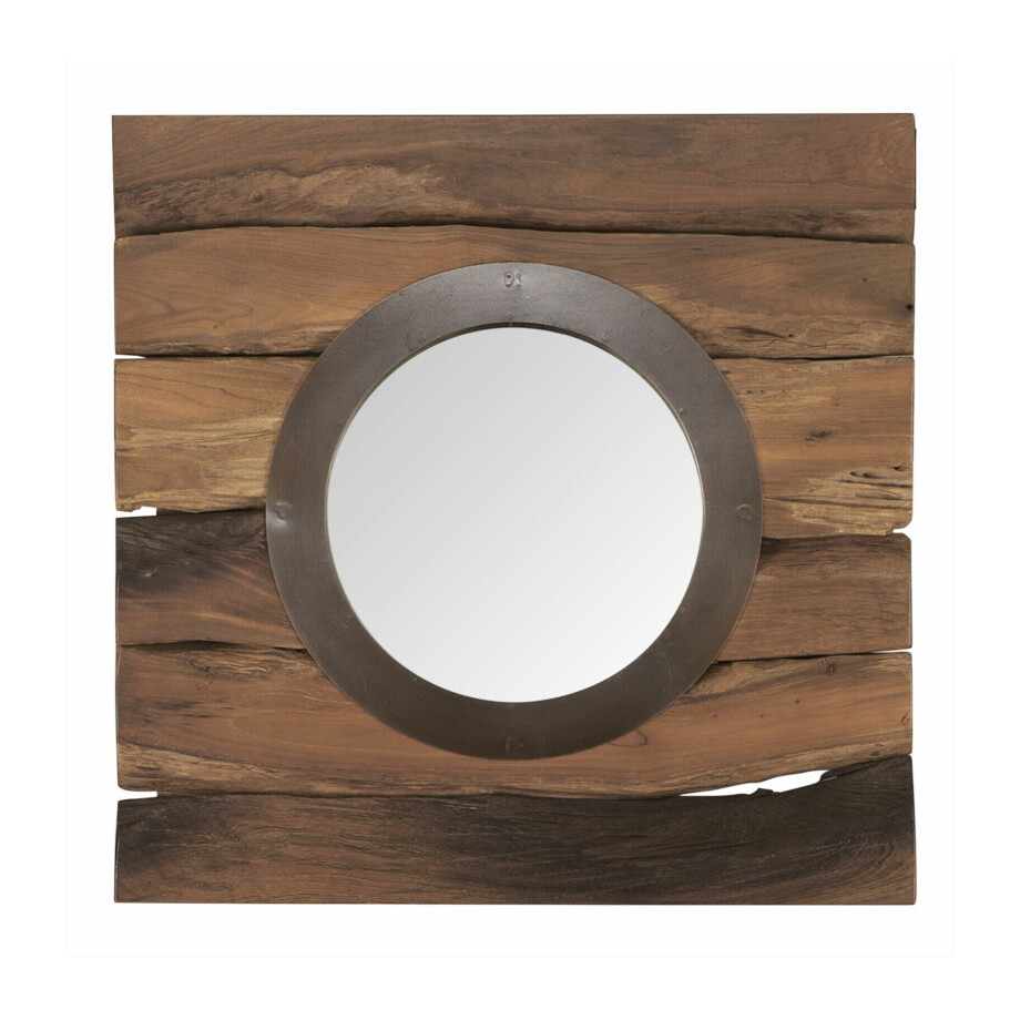 MUST Living Spiegel 'Smile' Teakhout, 50 x 50cm MUST Living Spiegel 'Smile' Teakhout, 50 x 50cm afbeelding 1