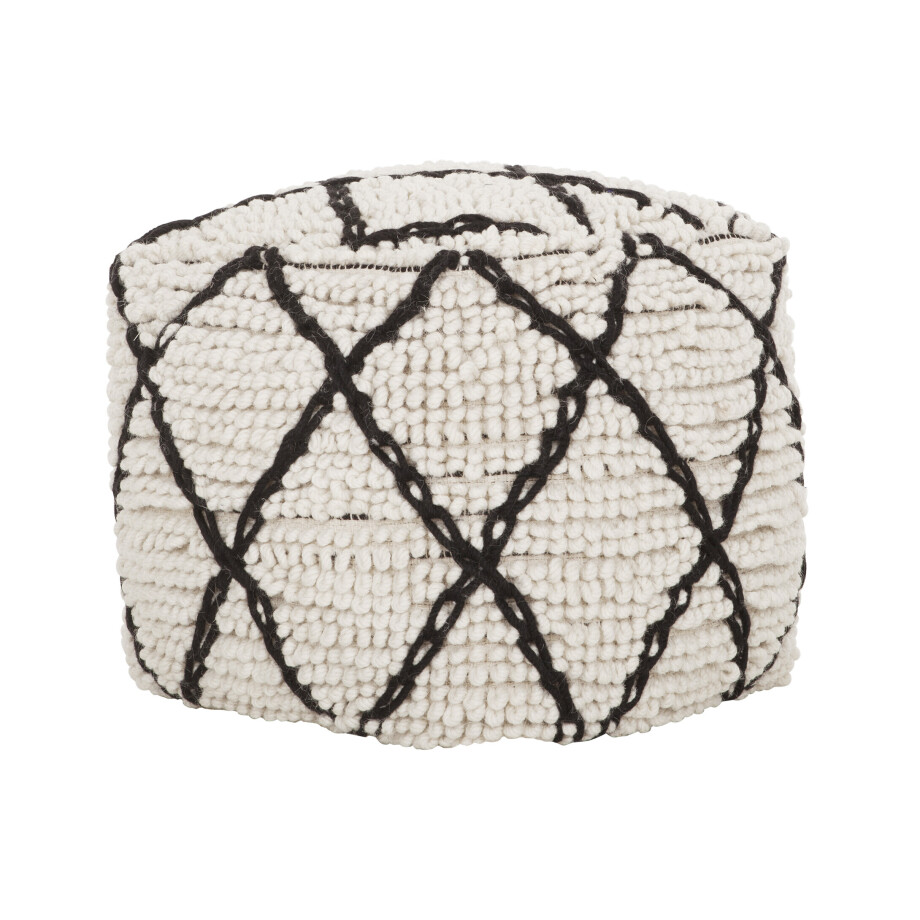 MUST Living Poef 'Princess' 40cm, kleur Wit / Zwart MUST Living Poef 'Princess' 40cm, kleur Wit / Zwart afbeelding 1