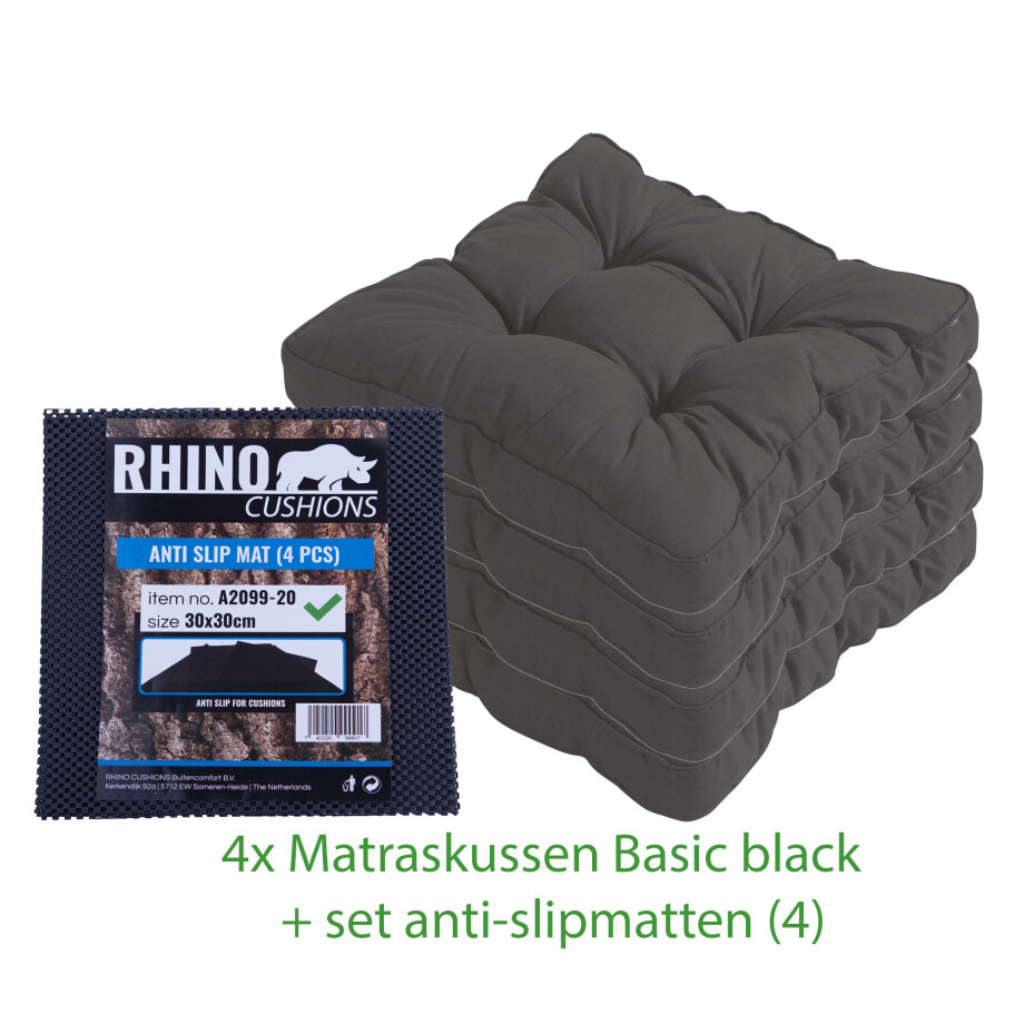 Combi actie   4x Matraskussen Basic black + set anti slipmatten afbeelding 