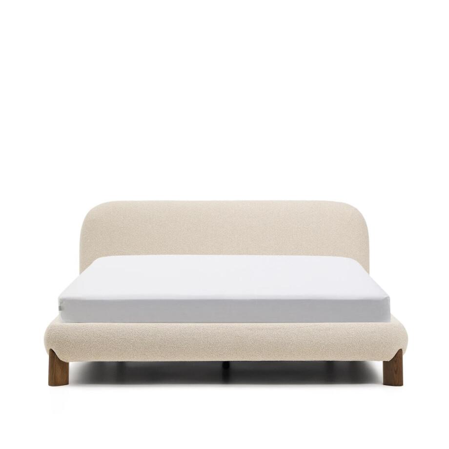 Kave Home Bed 'Odina' Bouclé, 160 x 200cm, kleur Ecru/Walnoot afbeelding 1