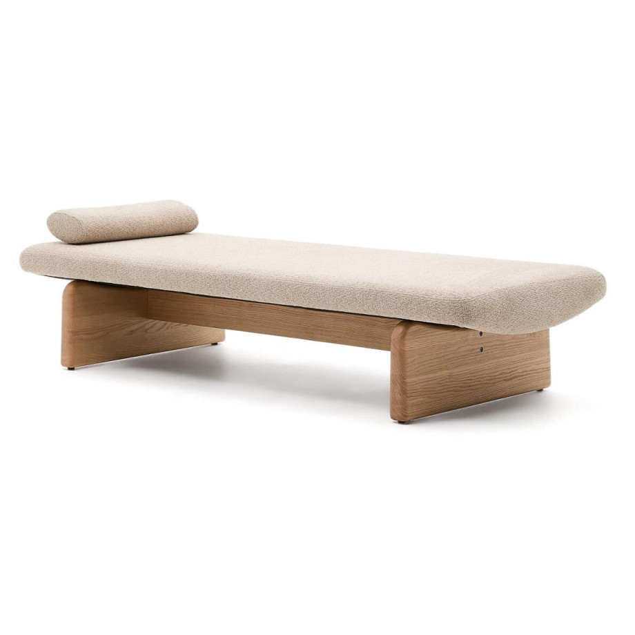 Kave Home Bank 'Topaz' Chenille en essenhout, 200cm, kleur Naturel afbeelding 1