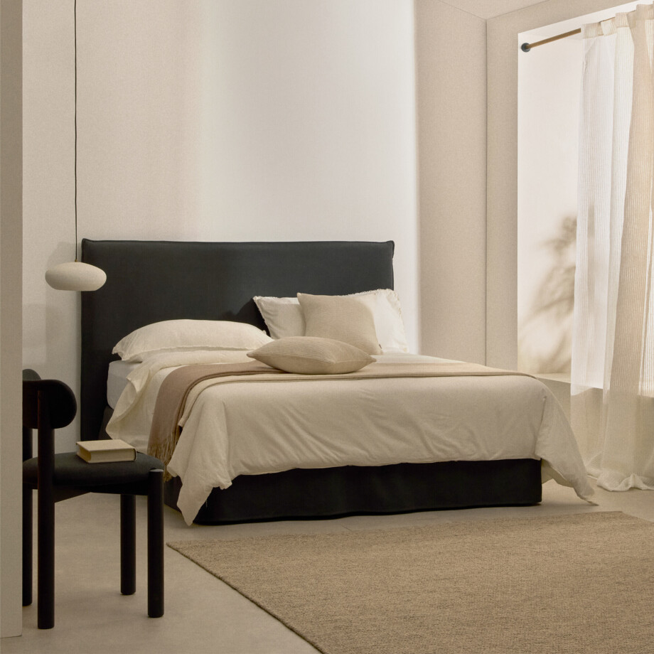 Kave Home Bed 'Jaira' Linnenmix, 160 x 200cm, kleur Antraciet afbeelding 1
