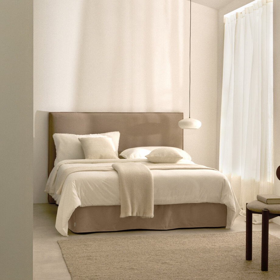 Kave Home Bed 'Jaira' Linnenmix, 160 x 200cm, kleur Taupe afbeelding 1