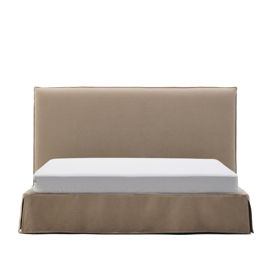 Kave Home Bed 'Jaira' Linnenmix, 180 x 200cm, kleur Taupe afbeelding 1