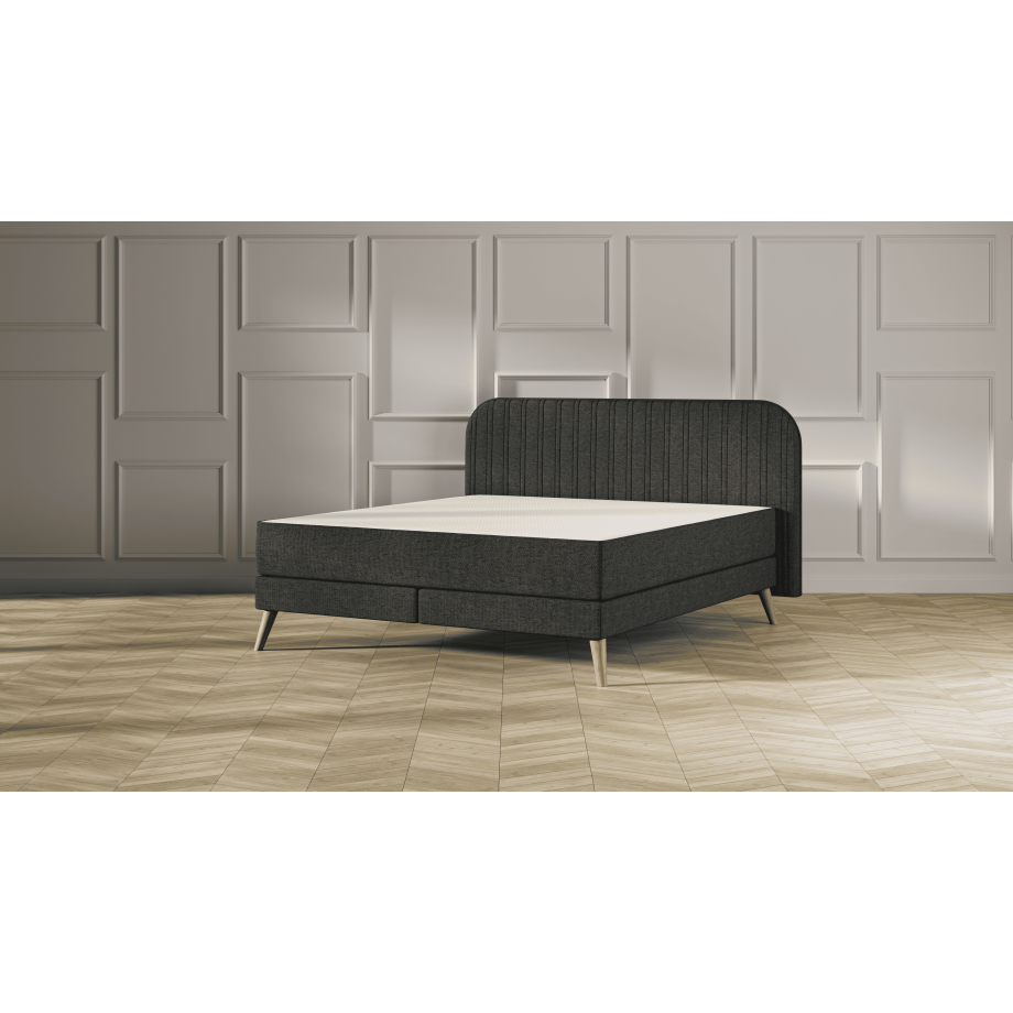 Emma Signature Boxspring Bed 180x210 - Donkergrijs - Strepen Hoofdbord - Beukenhout Pootjes afbeelding 