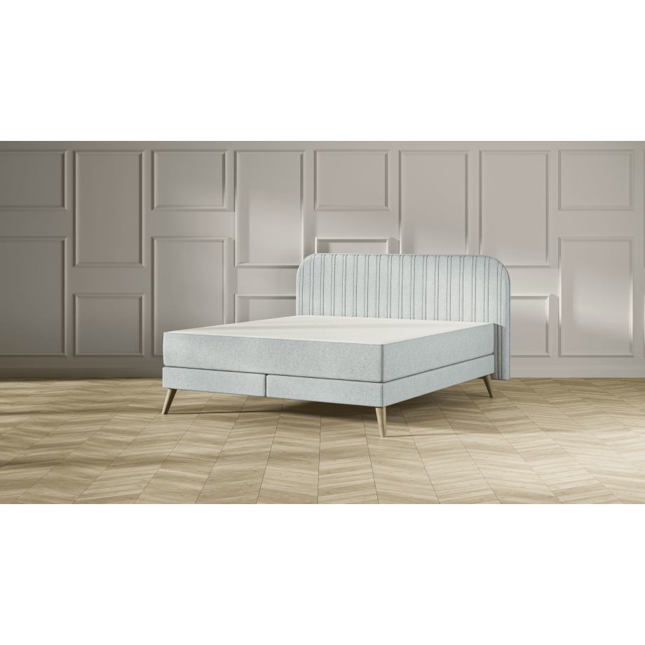 Emma Signature Boxspring Bed 180x200 - Mint - Strepen Hoofdbord - Beukenhout Pootjes afbeelding 