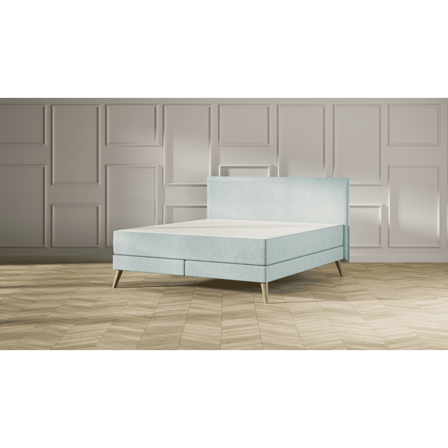 Emma Original Elite Boxspring Bed 140x200 - Mint - Effen Hoofdbord - Beukenhout Pootjes afbeelding 