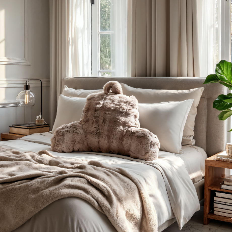 Kussen Bedsteun Pompom - Taupe - Voor - - Dekbed-Discounter.nl afbeelding 1