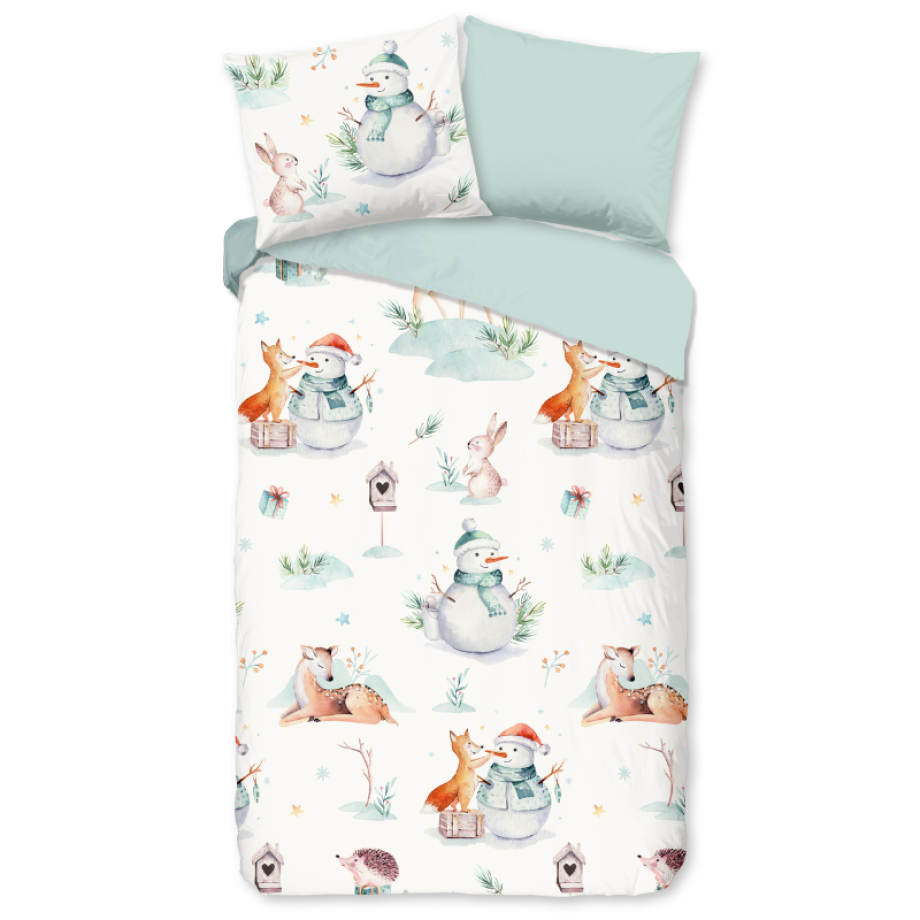 Dekbedovertrek Katoen-Flanel - Magic Winter - Eenpersoons (140x200 Cm) - Meerkleurig & Wit & Groen Flanel Katoen - Dieren & Stippen & Natuur - Good - Dekbed-Discounter.nl afbeelding 1