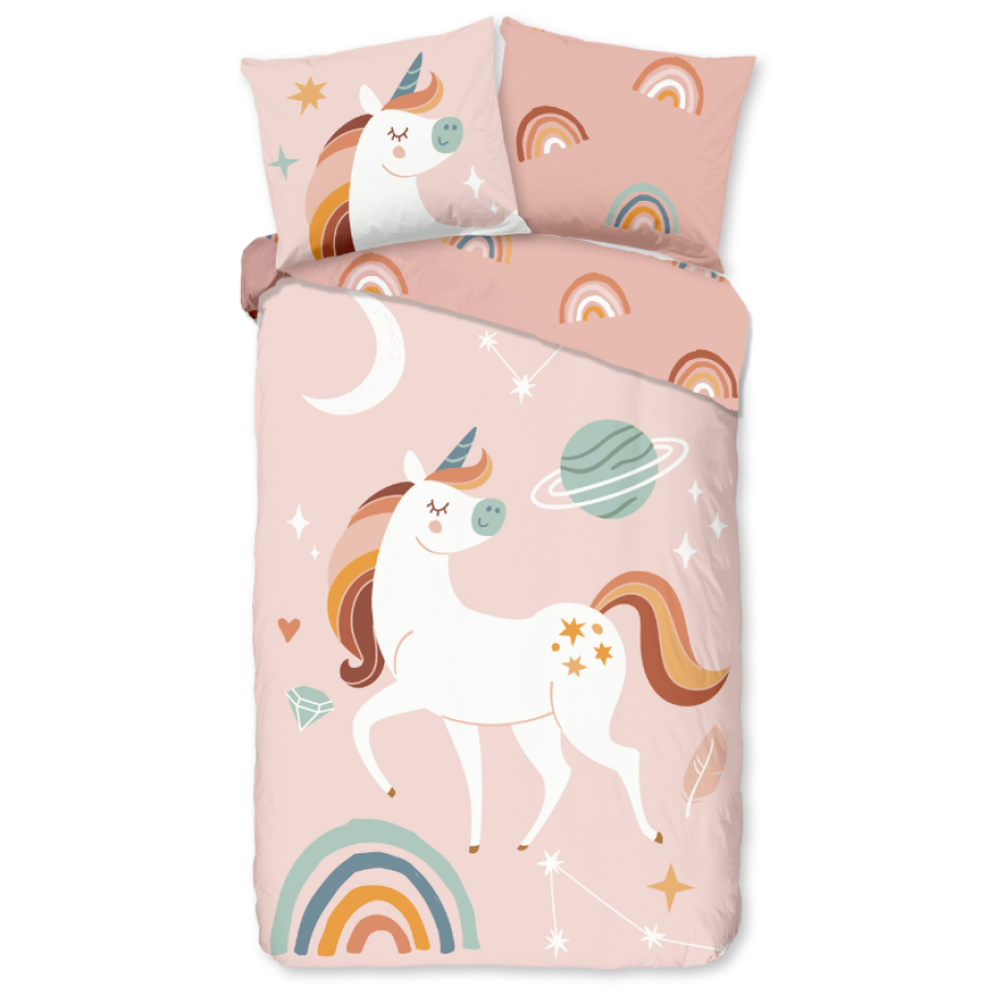 Dekbedovertrek Katoen-Flanel - Unidance - Eenpersoons (140x200 Cm) - Meerkleurig & Roze Flanel Katoen - Dieren & Stippen & Natuur - Good Morning - Dekbed-Discounter.nl afbeelding 1