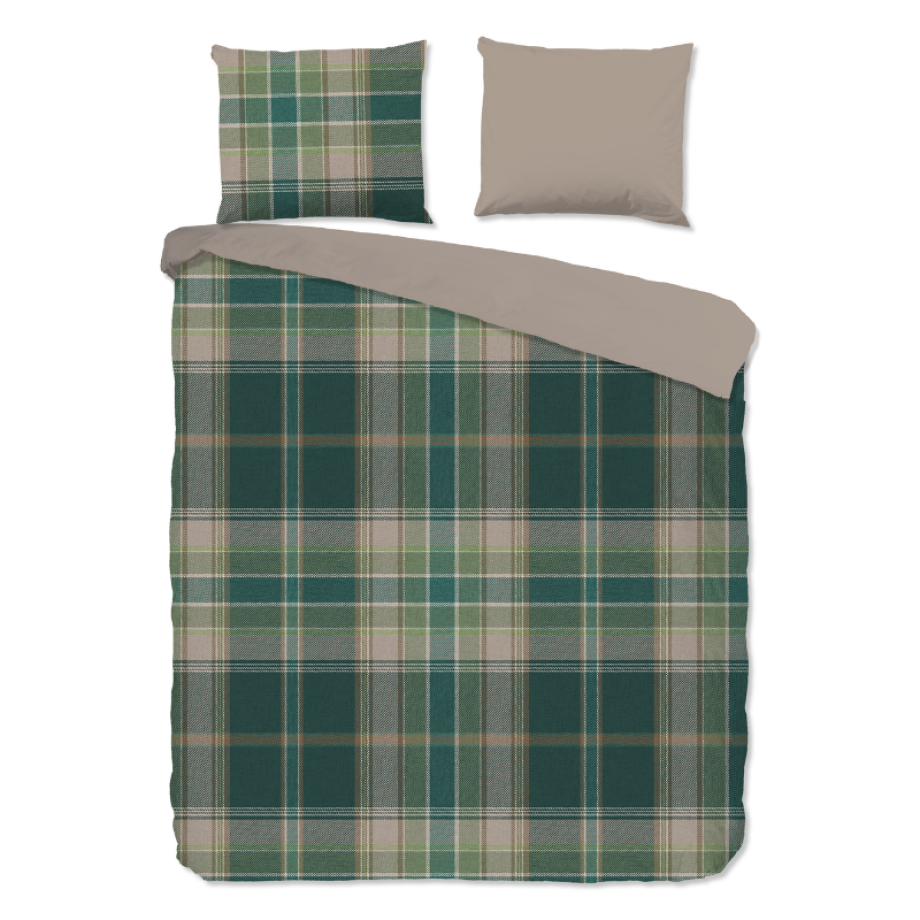 Dekbedovertrek Katoen-Flanel - Dirkje - Lits-Jumeaux (240x220 Cm) - Meerkleurig & Groen Flanel Katoen - Strepen - Good Morning - Dekbed-Discounter.nl afbeelding 1