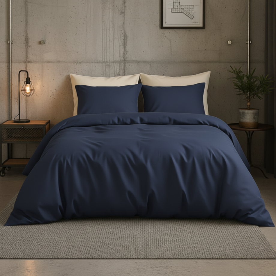 Dekbedovertrek Katoen Satijn Uni - Navy - Lits-Jumeaux XL (260x200 Cm) - Navy Katoen-satijn - Effen - Presence - Dekbed-Discounter.nl afbeelding 1