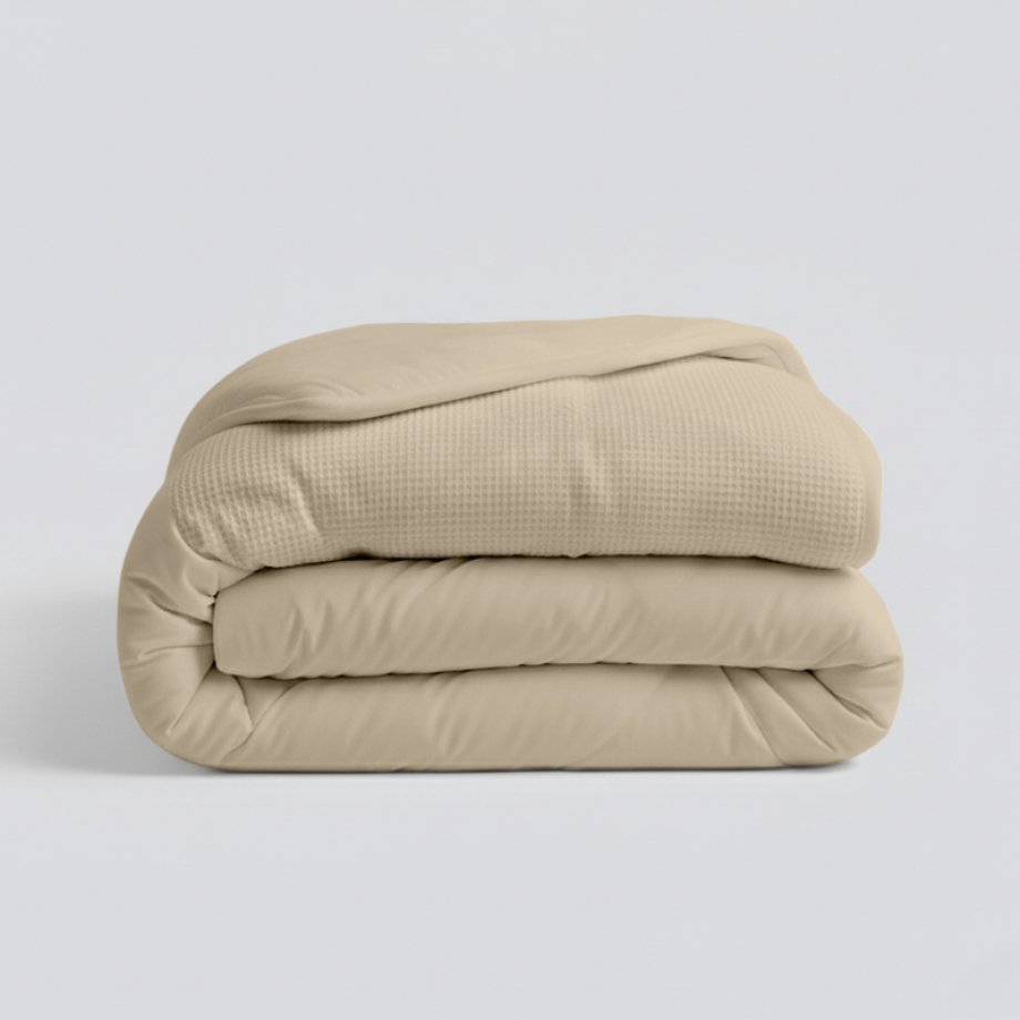 1+1 Gratis Wasbaar Easy Dekbed Zonder Overtrek - Zonder Overtrek - Waffle Band - Zand - Dekbed-Discounter.nl afbeelding 1