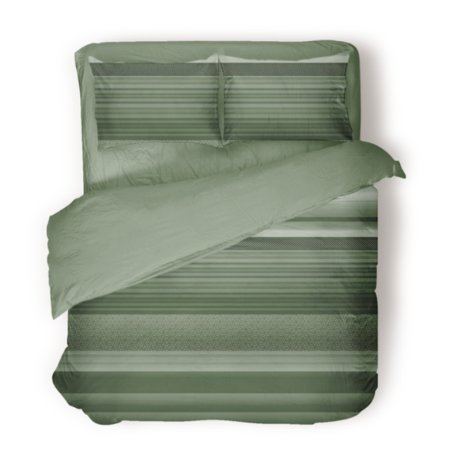 Dekbedovertrek Percale-Katoen Verkoelend - Stripe Olive - Tweepersoons (200x200 Cm) - Groen Percale Katoen - Effen - Presence - Dekbed-Discounter.nl afbeelding 1