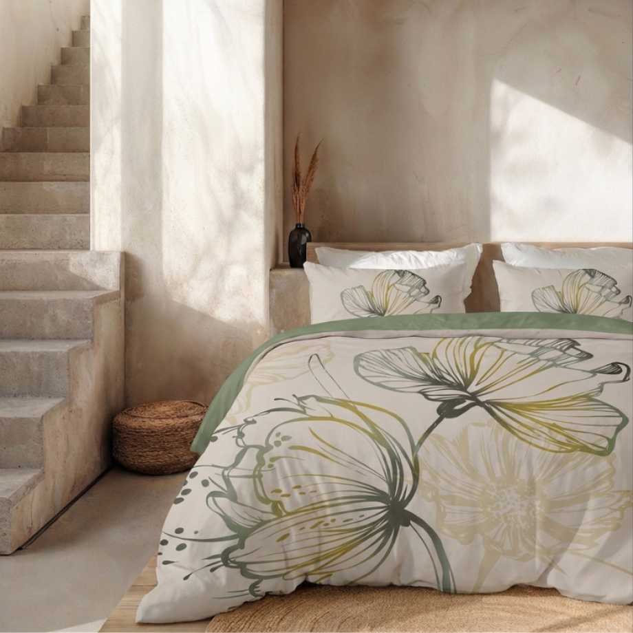 Dekbedovertrek Percale-Katoen Verkoelend - Desert Flower - Tweepersoons (200x200 Cm) - Wit & Groen Percale Katoen - Effen - Presence - Dekbed-Discounter.nl Dekbedovertrek Percale-Katoen Verkoelend - Desert Flower - Tweepersoons (200x200 Cm) - Wit & Groen Percale Katoen - Effen - Presence - Dekbed-Discounter.nl afbeelding 1