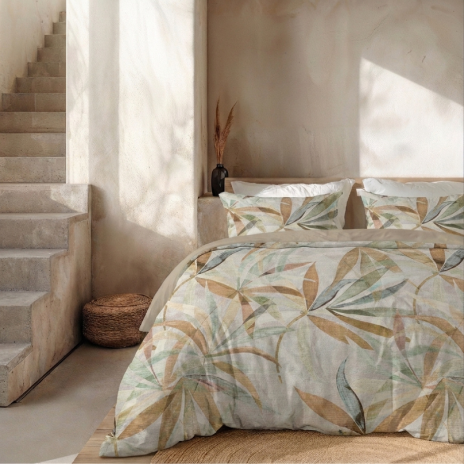 Dekbedovertrek Percale-Katoen Verkoelend - Oasis - Tweepersoons (200x200 Cm) - Wit & Meerkleurig Percale Katoen - Effen - Presence - Dekbed-Discounter.nl afbeelding 1
