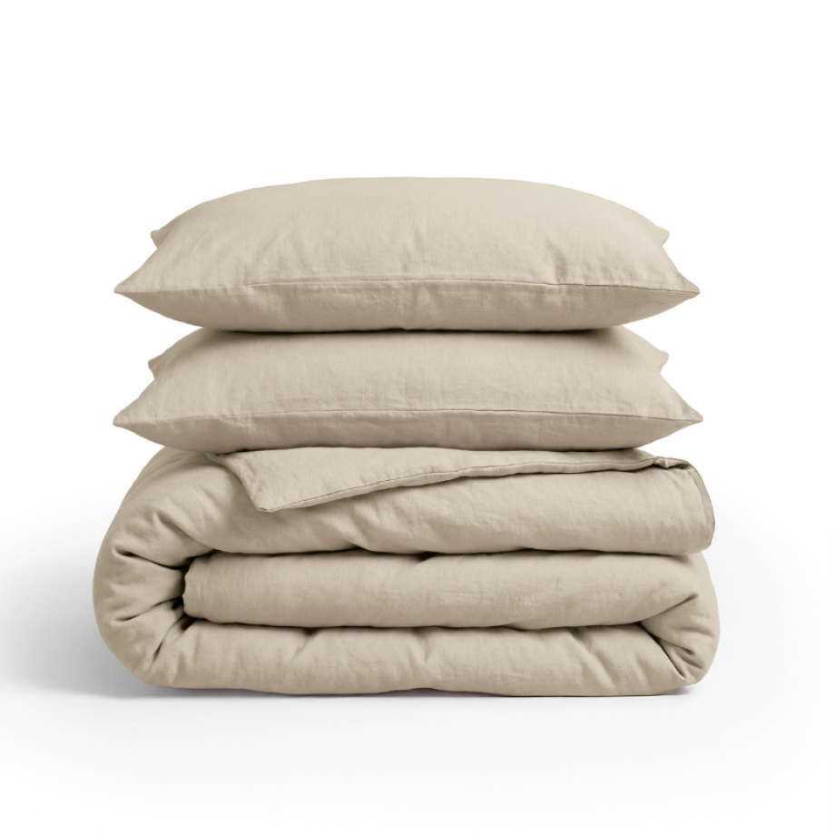 Sale: -30% | Dekbedovertrek Linnen Uni - Zand - Eenpersoons (140x200 Cm) - Zand Linnen - Effen - Primaviera Deluxe - Dekbed-Discounter.nl afbeelding 