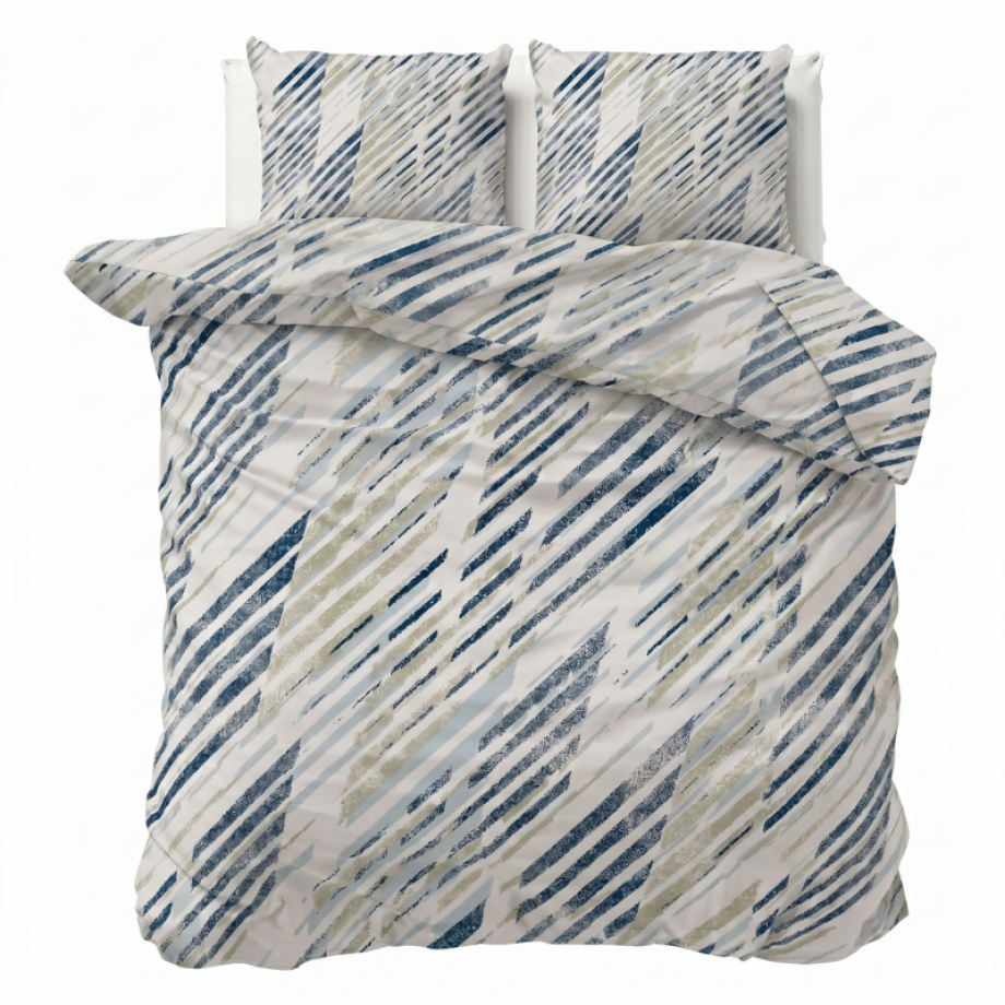 Dekbedovertrek Percale-Katoen Verkoelend - Shadow Lines - Lits-Jumeaux (240x220 Cm) - Blauw Percale Katoen - Effen - Presence - Dekbed-Discounter.nl afbeelding 1