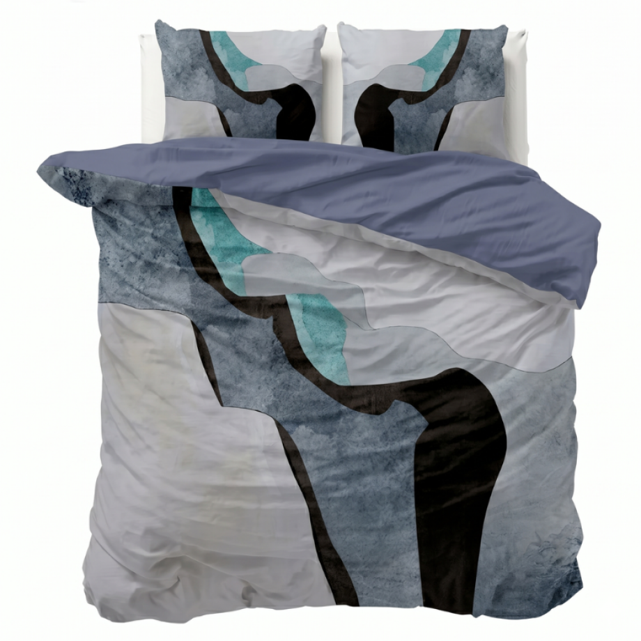 Dekbedovertrek Percale-Katoen Verkoelend - Abstract Marble - Blauw - Lits-Jumeaux (240x220 Cm) - Blauw Percale Katoen - Effen - Presence - Dekbed-Discounter.nl afbeelding 1