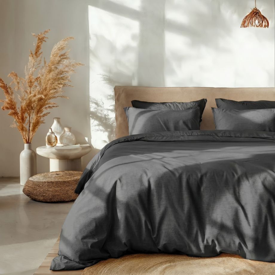 Sale: -42% | Dekbedovertrek Percale Katoen Verkoelend - Antraciet - Eenpersoons (140x200 Cm) - Antraciet Percale Katoen - Effen - Zydante - Dekbed-Discounter.nl afbeelding 