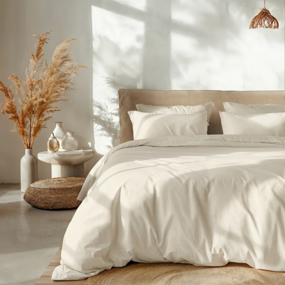 Sale: -38% | Dekbedovertrek Percale Katoen Verkoelend - Crème - Tweepersoons (200x200 Cm) - Crème Percale Katoen - Effen - Zydante - Dekbed-Discounter.nl afbeelding 