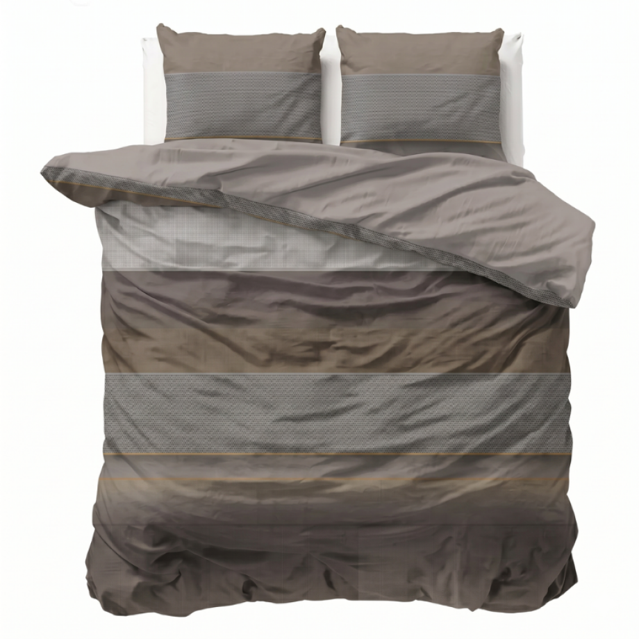 Dekbedovertrek Percale-Katoen Verkoelend - Stripe Geometrie - Lits-Jumeaux (240x220 Cm) - Grijs & Taupe Percale Katoen - Effen - Presence - Dekbed-Discounter.nl Dekbedovertrek Percale-Katoen Verkoelend - Stripe Geometrie - Lits-Jumeaux (240x220 Cm) - Grijs & Taupe Percale Katoen - Effen - Presence - Dekbed-Discounter.nl afbeelding 1