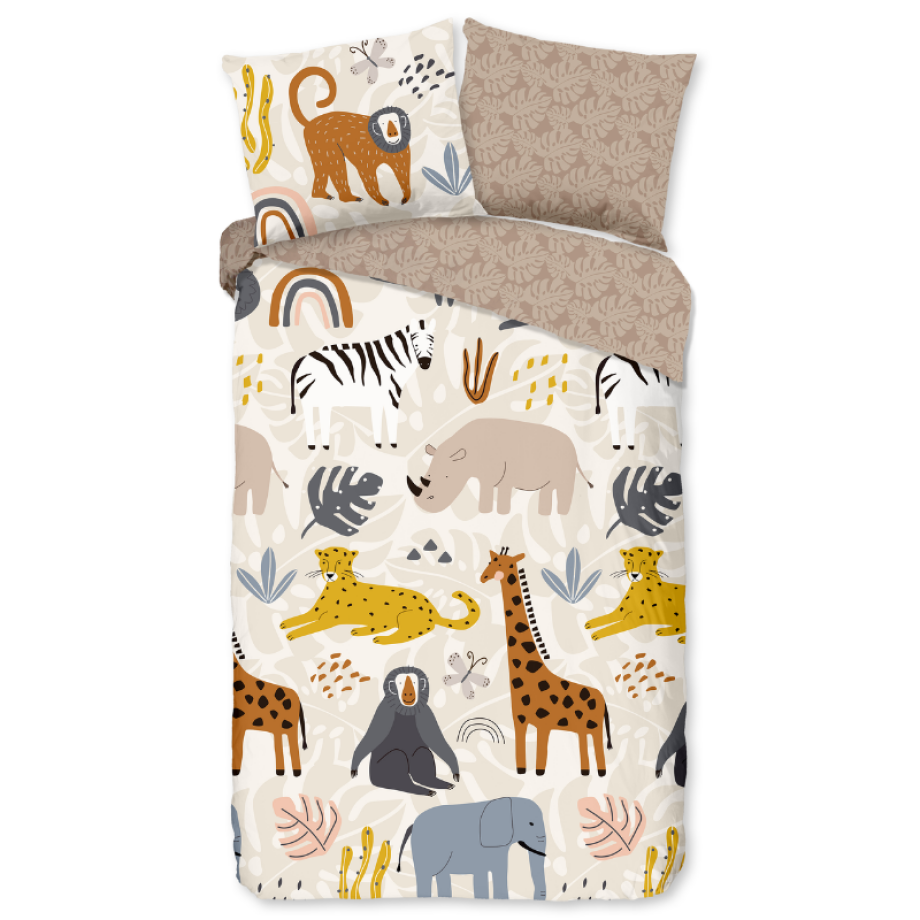 Dekbedovertrek Katoen-Flanel - Jungle - Eenpersoons (140x200 Cm) - Meerkleurig & Creme & Groen Flanel Katoen - Dieren & Stippen & Natuur - Good - Dekbed-Discounter.nl Dekbedovertrek Katoen-Flanel - Jungle - Eenpersoons (140x200 Cm) - Meerkleurig & Creme & Groen Flanel Katoen - Dieren & Stippen & Natuur - Good - Dekbed-Discounter.nl afbeelding 1